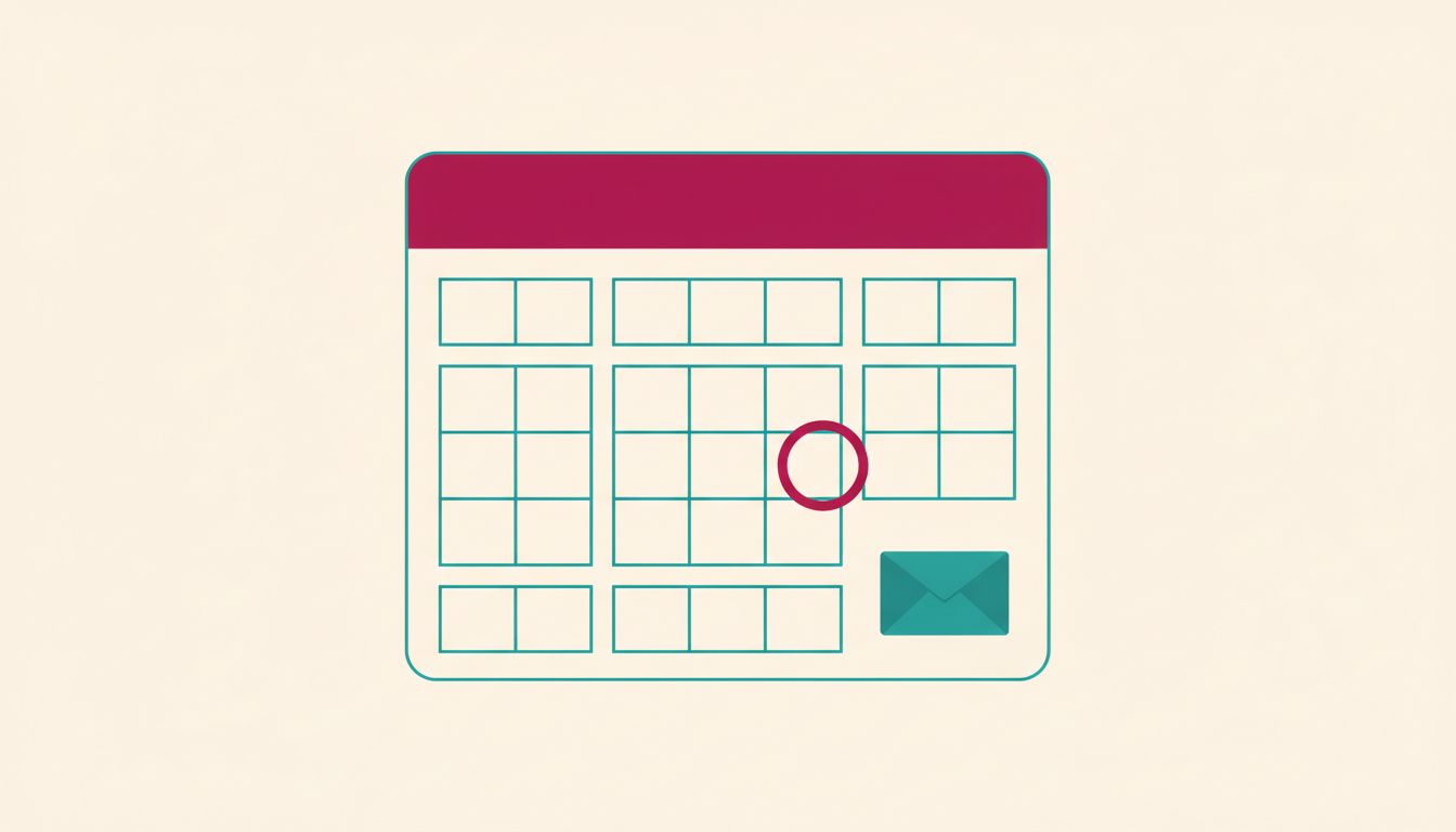 Un calendrier dont une case est entourée, avec une enveloppe